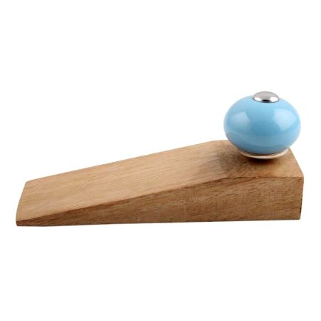 Sky Blue Round Ceramic Wooden Door Stopper